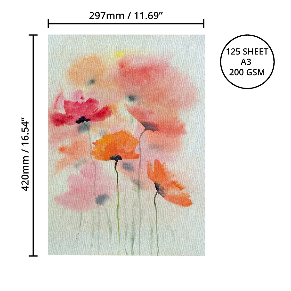 Belle Vous - Papel de acuarela blanco A3, 200 g/m2, prensado en frío (125 hojas), papel de dibujo perfecto para pintores principiantes y experimentados