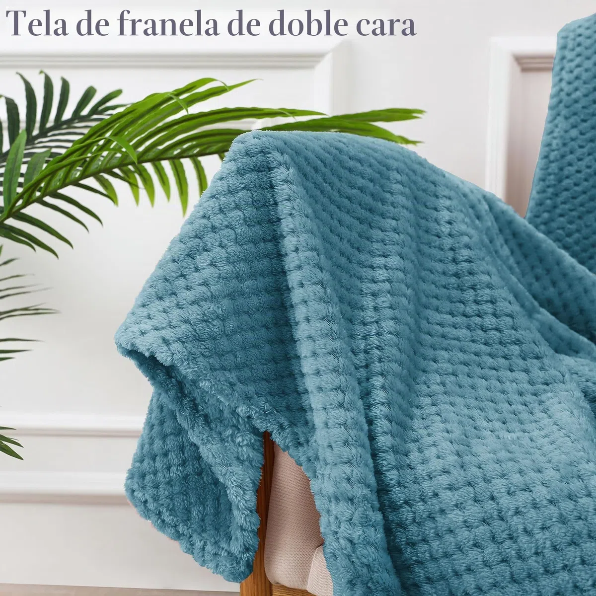 Manta Waffle de Polar, Manta de Franela para Sofa y Cama, Suave, Cálida y Ligera para Todo el Año, 150 x 200 cm, Azul Pizarra