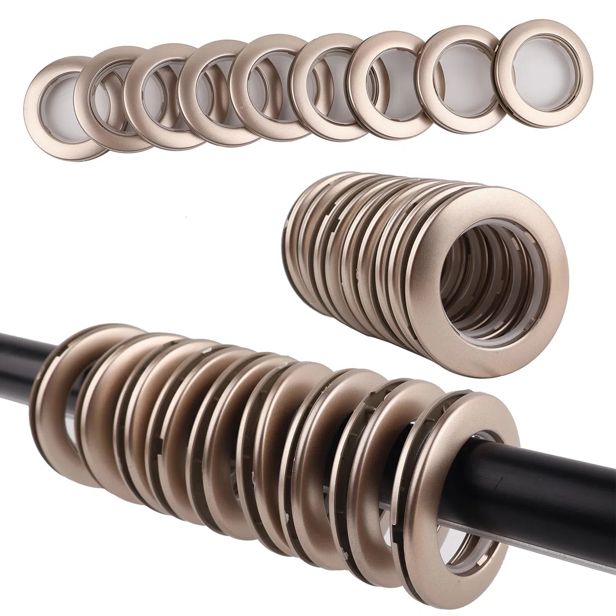 Paquete de 32 Ojales para Cortinas, diámetro Interior 1-9/16" (40 mm) Anillos para Ojales para Cortinas Anillo Romano Ojal para Cortinas Kit para Herramienta de Ojal abatible Accesorio (Café)