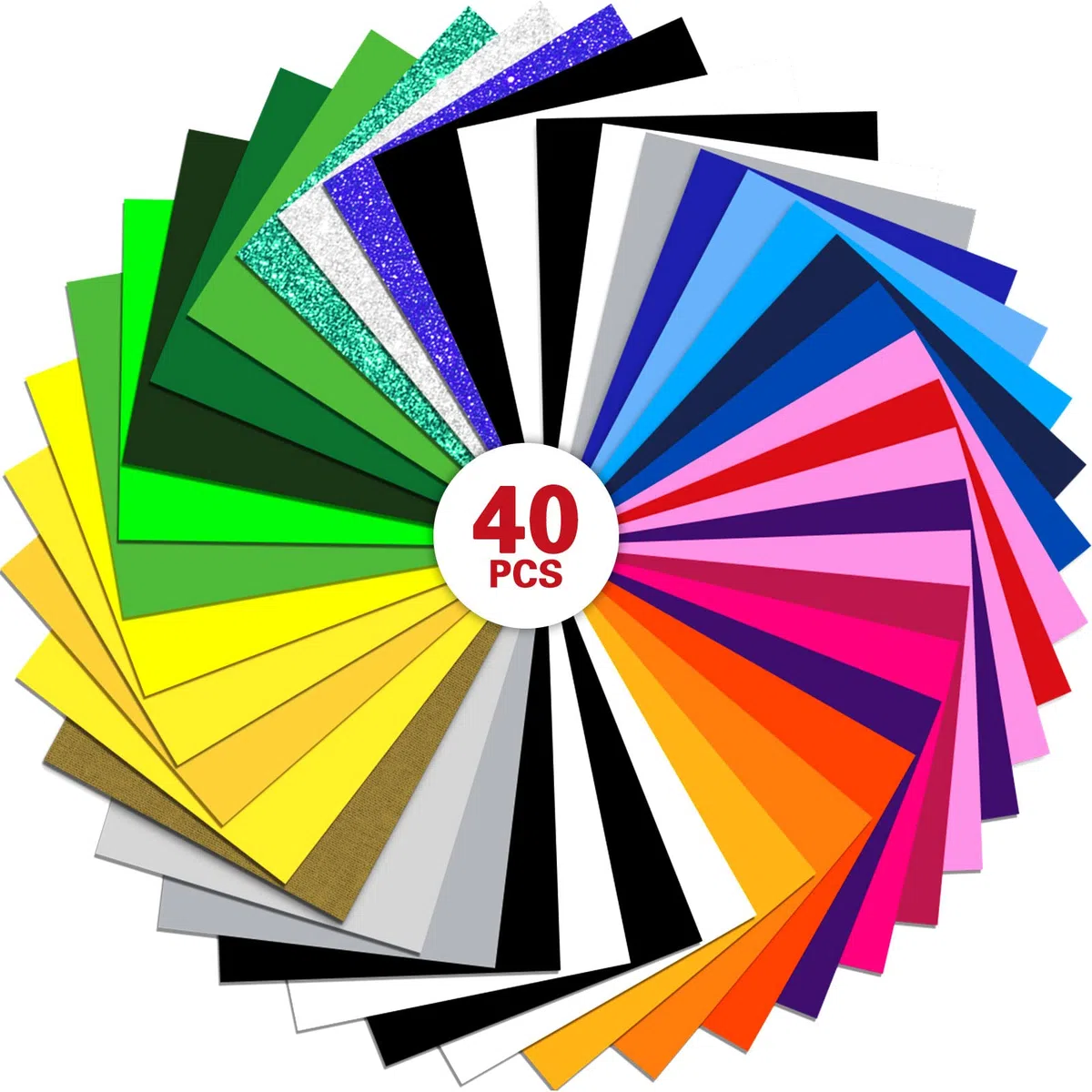 Vinilo Textil 40 Hojas Vinilo permanente 27 colores 30,5*25cm, Hojas de vinilo de transferencia térmica colores Flex termoadhesivas para Tejidos, Manualidadespara, Camisetas, Sombreros, Regalo