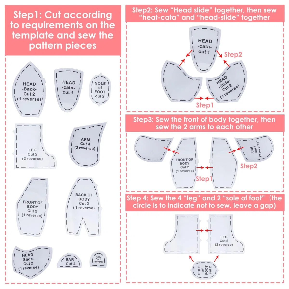 Tissting Juego de Reglas de Plantilla de Oso, 10 Piezas 10/12/15 Pulgadas - Kit de Corte de Patrones de Costura para Muñecas DIY, Plantillas Oso Ropa de Acolchado, Acolchado y Arte en Casa (38cm)