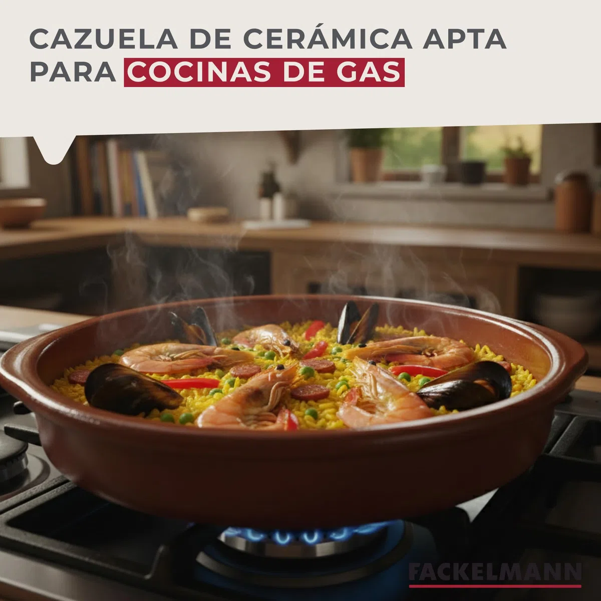 Fackelmann Cazuela de Barro Tradicional, Cazuela de Cerámica Rústica, Apta para Cocina de Gas y Eléctrica, Microondas y Horno, Color Natural, 36 cm Diámetro, Borde 7 cm, 1 ud.