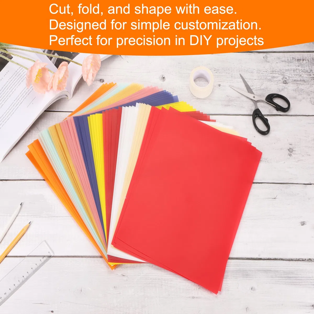 QUARKZMAN Papel de Pergamino de Colores, 40 Hojas de Transparencia Naranja Amarilla 8.5 x 11 Papel de Pergamino Imprimible, Hojas de Pergamino Translúcido para Imprimir Invitaciones de Boda