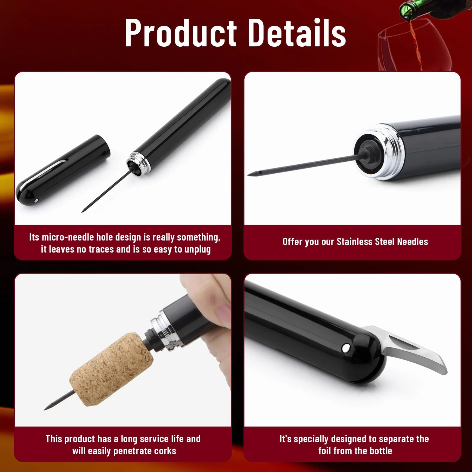 Sacacorchos Profesional de Aire a Presión - Pack de 3 Tycoonest Abridor Vino Rápido Fácil Extractor Corcho sin Roturas Agujas Acero Inoxidable Cortacápsulas Alternativa Eléctrico Regalo Amantes Vino