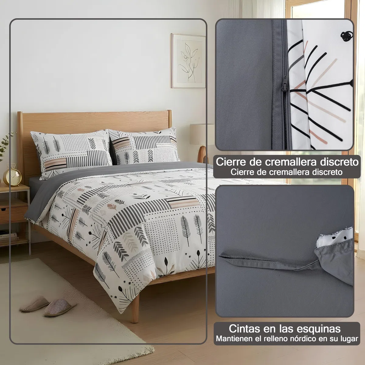 Etrexonline Juego de Funda Nórdica 3 Piezas Cama 135 Microfibra Suave Transpirable - 1 Funda Edredón 220x220 cm y 2 Fundas de Almohada 50x70 cm (Geometricas)