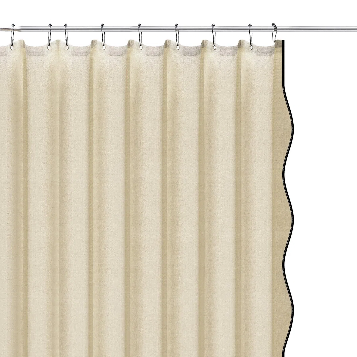 Cortina de ducha marrón 180 × 180 cm, cortina de ducha con estructura de lino, cortina de ducha, borde ondulado, cortina de baño, cortina de ducha, resistente al agua, con 12 anillos de cortina