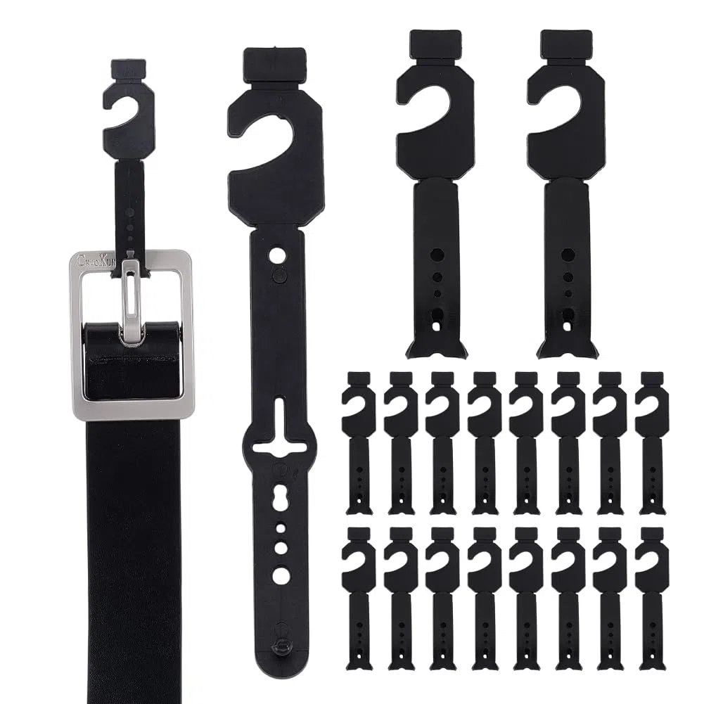 NBEADS 200 perchas para cinturón de plástico negro, organizador de corbatas ajustable para colgar accesorios de armario, ganchos para cinturones, camisetas de tanque, corbatas, bufandas, sombreros