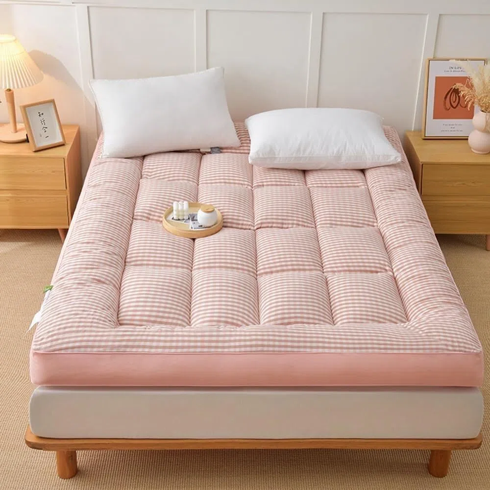 Futón plegable japonés grueso, cómodo, suave, portátil, cama de invitados, camping, transpirable, color rosa, 90 x 200 cm