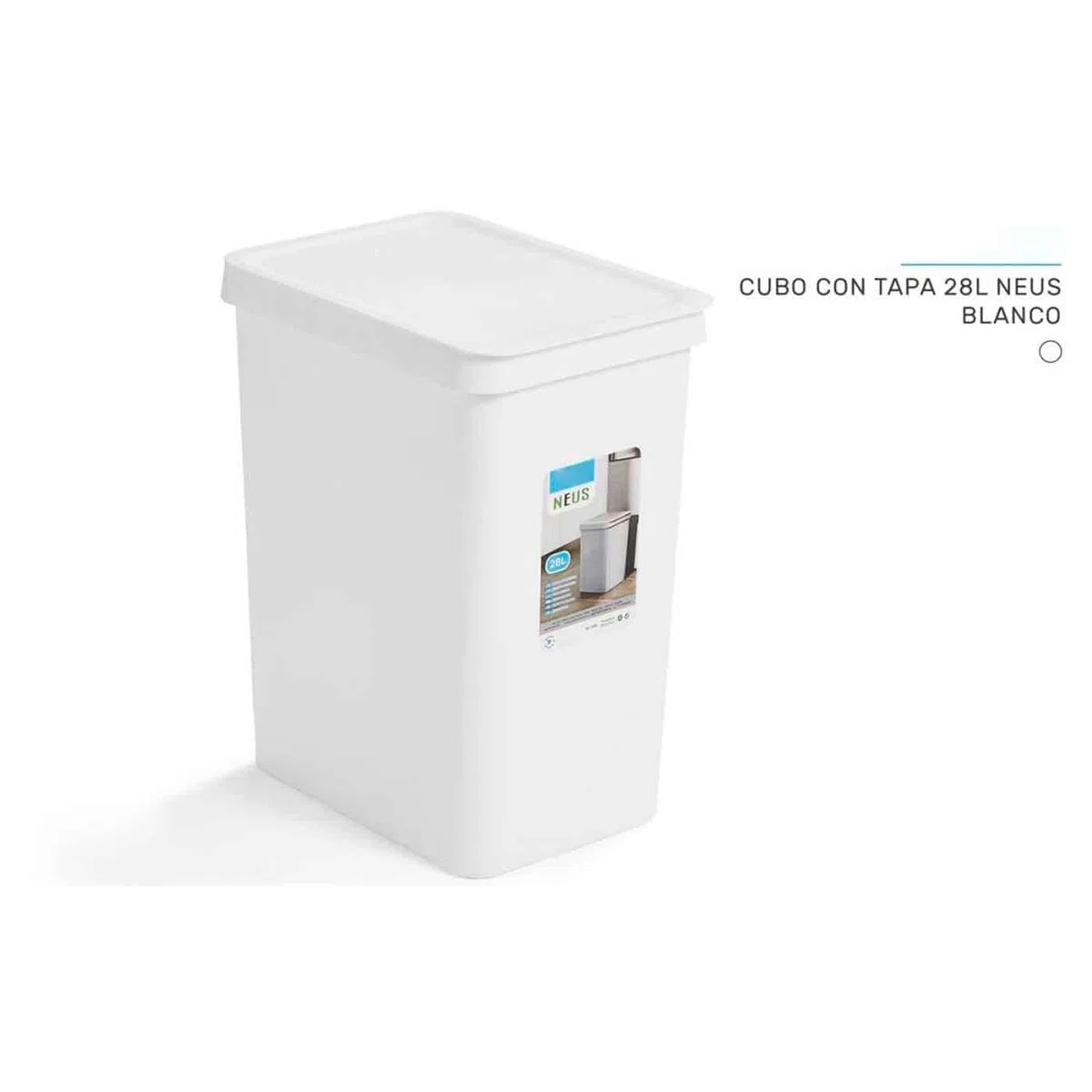Acan Tradineur - Cubo de basura rectangular con tapa - Fabricado en Plástico - Capacidad de 28 Litros -44,5 x 35 x 25 cm - Color Blanco