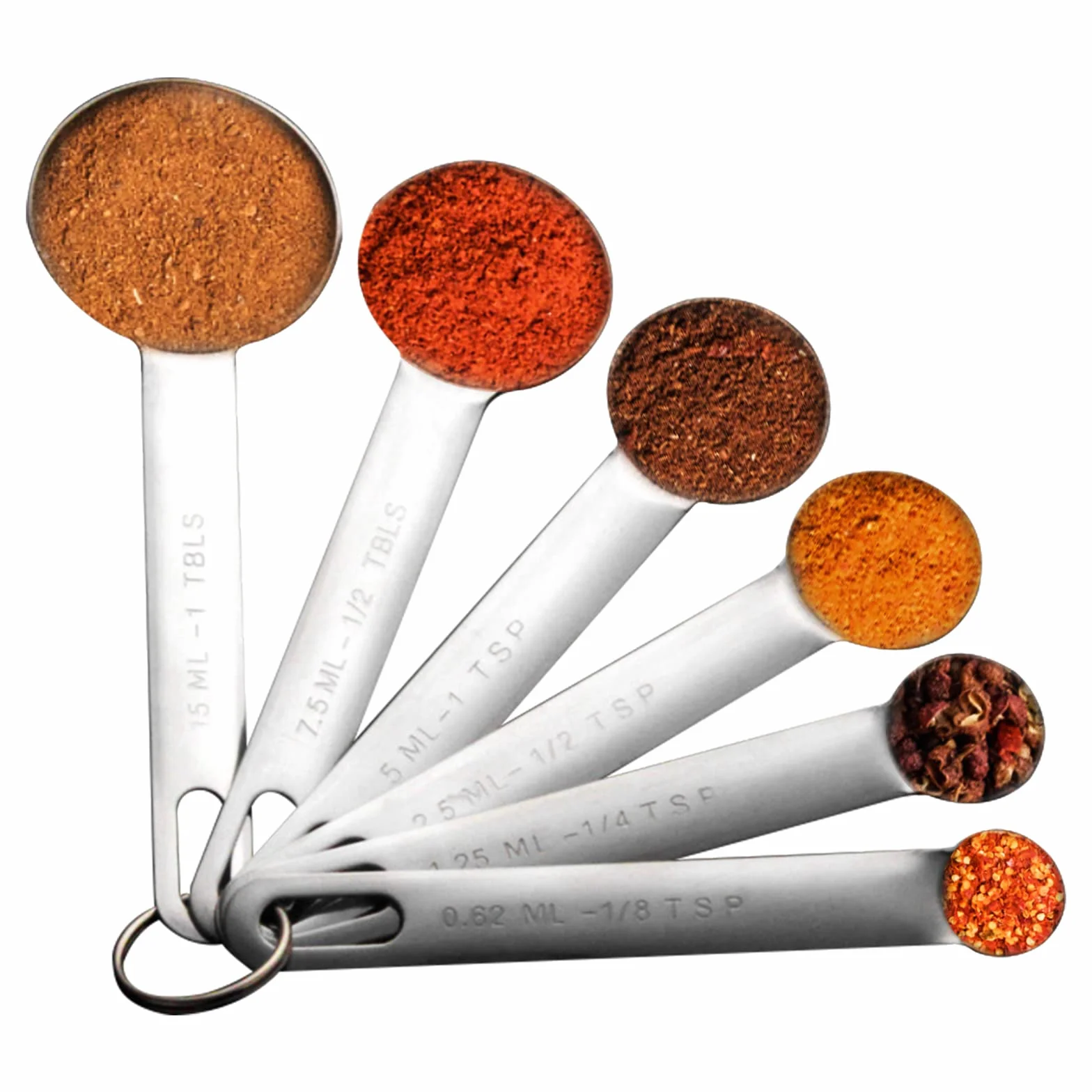 Juego de 6 cucharas medidoras: 1/8, 1/4, 1/2 cucharadita, 1/2 cuchara, 1/2 cuchara, 1 cuchara de cocina de acero inoxidable, cuchara medidora de ingredientes líquidos secos, medición de horneado de