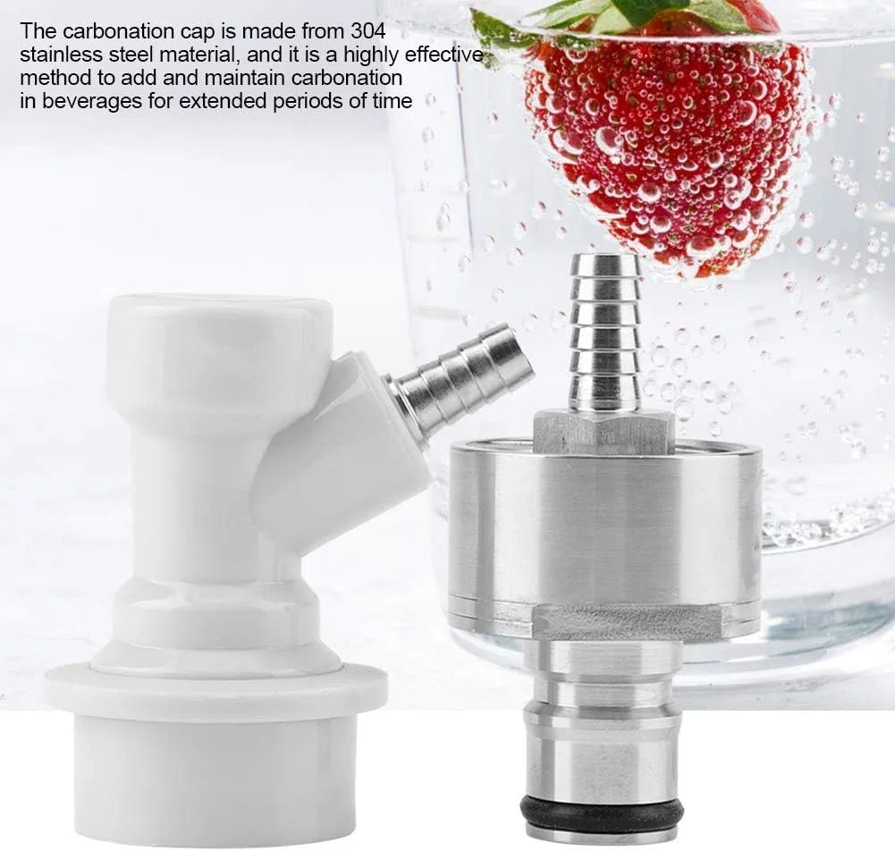 DEWIN Tapa de Carbonatación con Juego de Bloqueo de Bola Líquida, Accesorios de Carbonatador de Acero Inoxidable Desconecte 1/4" Barb Caliente para Agua de Soda Casera, Cerveza de Carbonato