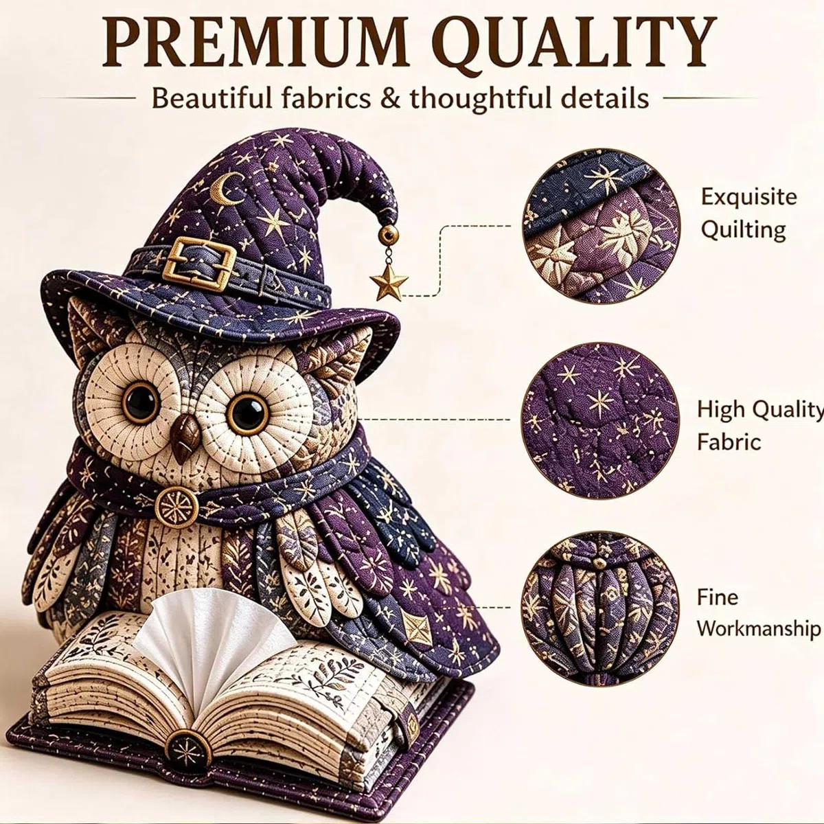 Genérico Kit costura DIY para caja de pañuelos acolchada con diseño búho sabio, kit patchwork DIY con diseño de animales, funda para soporte búhos hecha a mano para adultos y principiantes (#E)