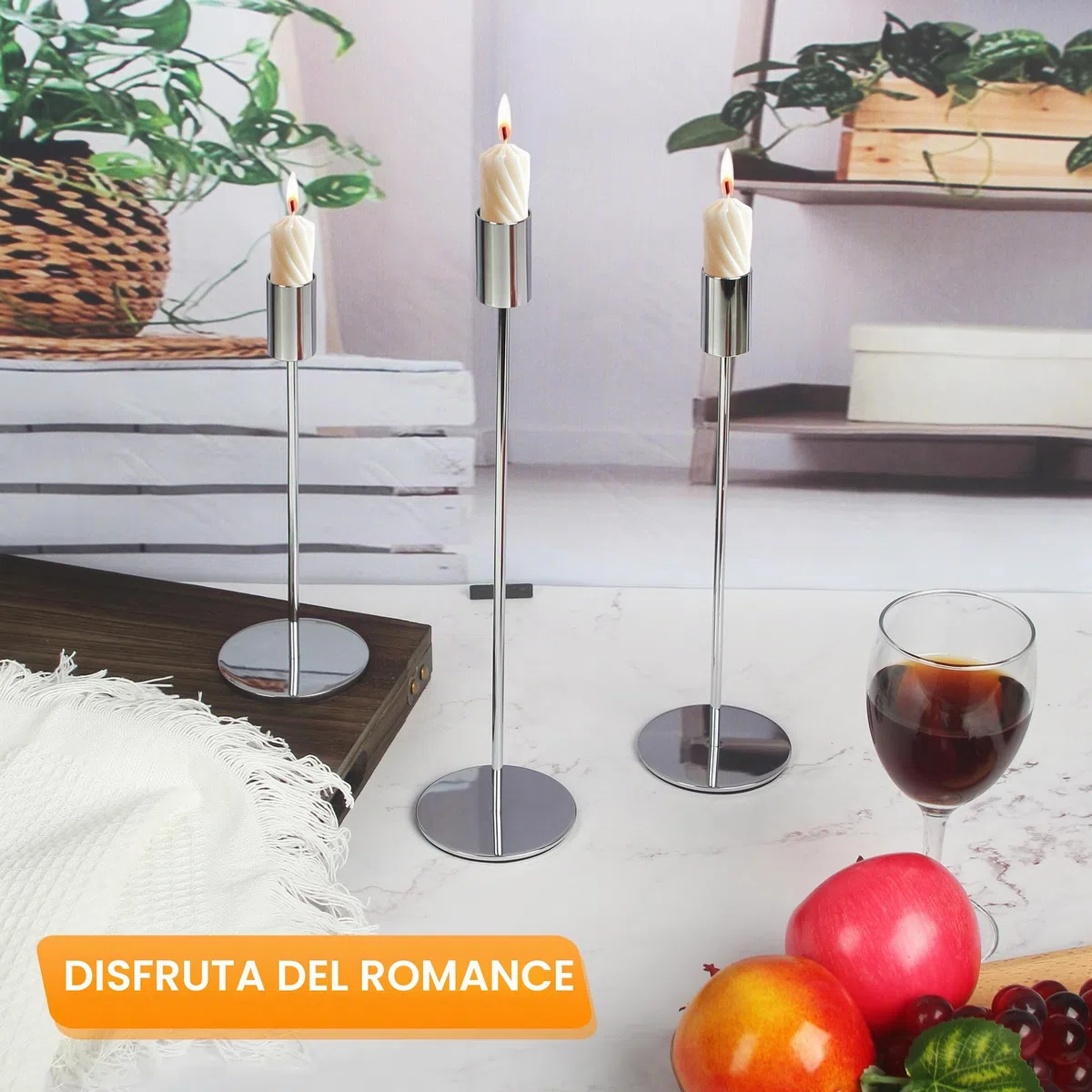 Juego de 6 Candelabro Plata,33/28/23 cm,3 Candelabro Cilíndrico de Diferentes Alturas, Decoración del Hogar, Cenas,Boda, Navidad, Fiestas