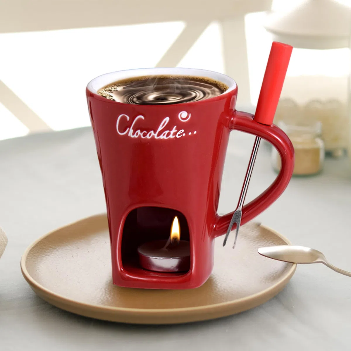 Genérico Taza De Fondue De Chocolate | Copa De Fusión De Chocolate De 200 Ml | Chocolates De Cerámica Fondue Set con Horquilla Y Vela | Copas De Fusión A Fuego Lento para Chocolates Queso Y Postres