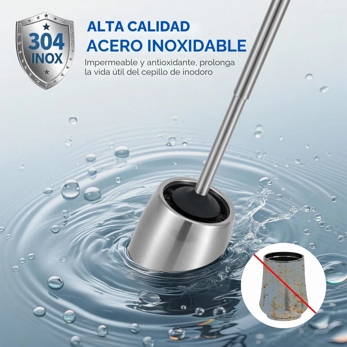 Juego de Cepillo y Soporte para Inodoro de Acero Inoxidable Cepillado Níquel - Mango de 40CM - Cerdas de Alta Densidad Cepillo para Taza de Baño, Cepillos de Limpieza para Baño con Base Plate