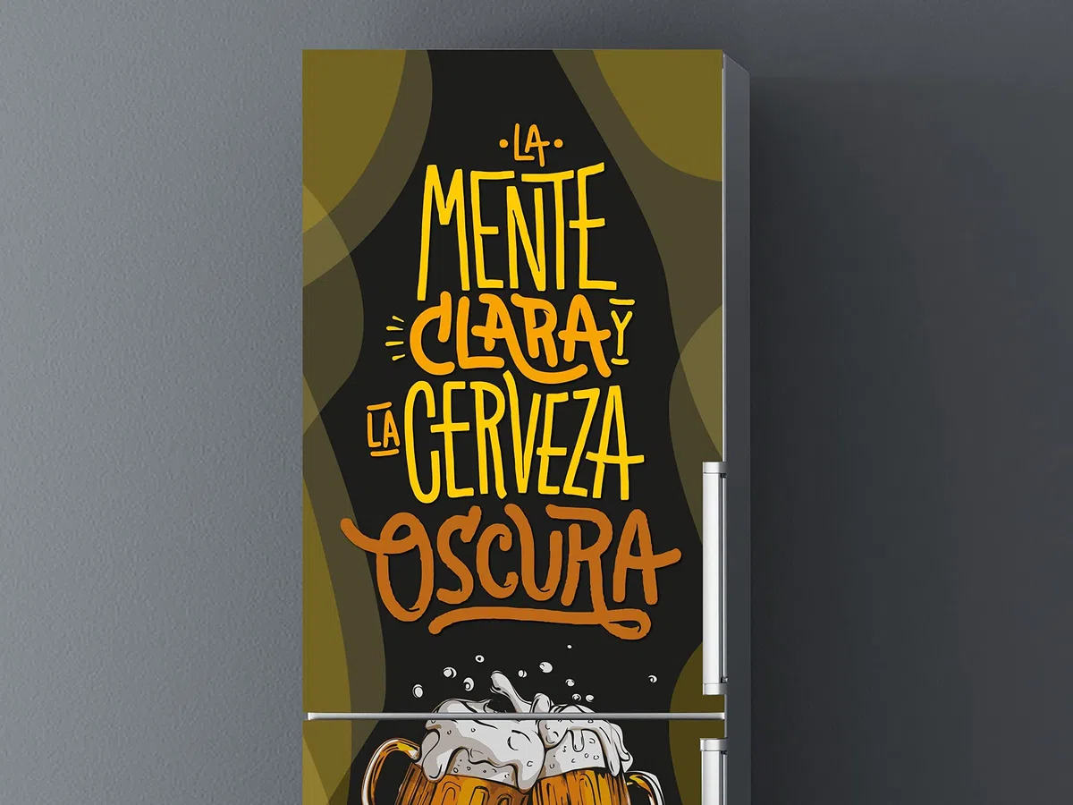 Oedim Vinilo Frigorífico Mente Clara Cerveza Oscura, vinilo decorativo para neveras, decoración para cocinas, pegatina nevera
