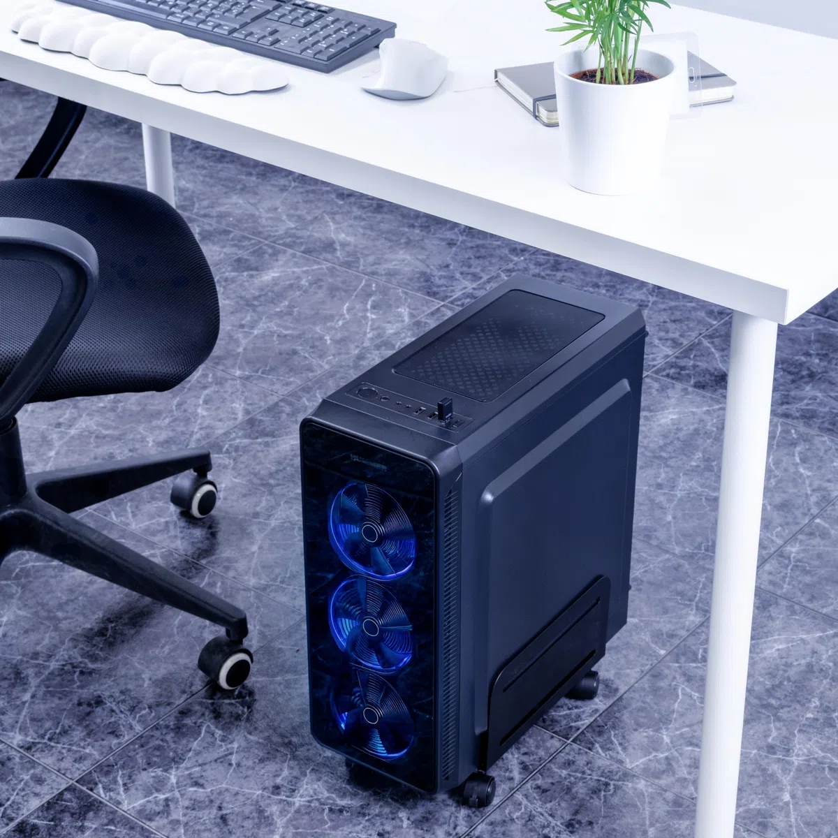 iggual -Soporte para CPU Ajustable.-Soporte Torre Ordenador Bajo Escritorio.-Soporta hasta 10kg, Metálico. -Soporte PC con Ruedas, 2 Ruedas con Función de Bloqueo y 2 Ruedas Direccionales-Negro SOP2