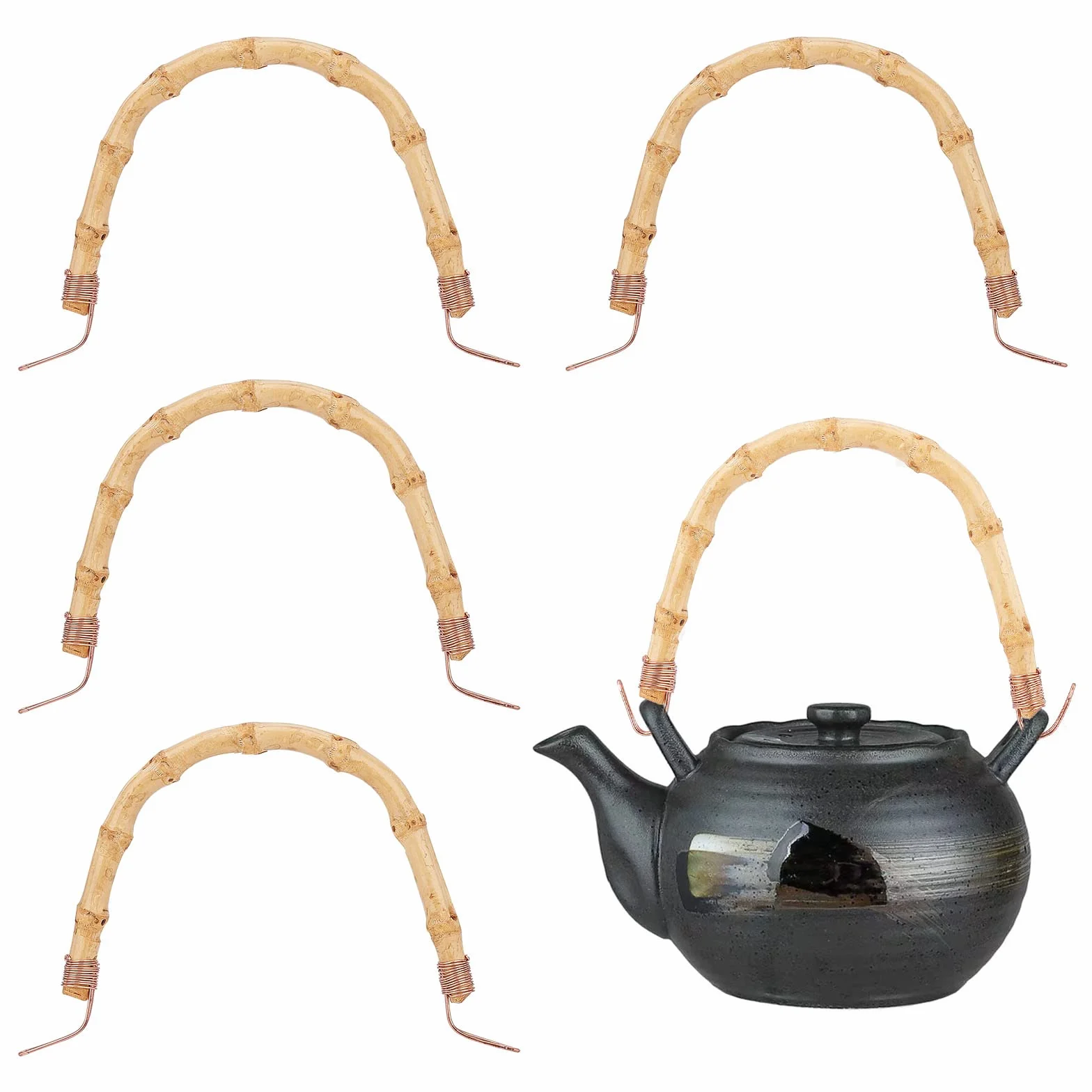 PandaHall - 4 piezas de mango de tetera de bambú con mango en forma de U de repuesto para tetera Kung Fu accesorios para tetera de cerámica y cerámica, 10 x 17 cm