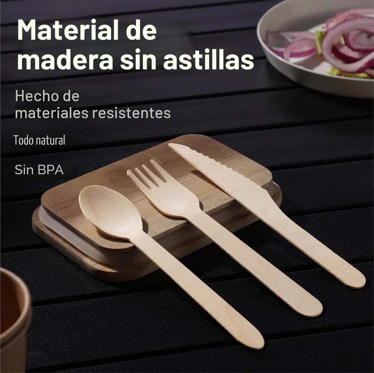 H&S [150 Piezas] Conjuntos de cubiertos de madera (Desechable Biodegradable) Para Fiesta - 50 tenedores, 50 cuchillos, 50 cucharas