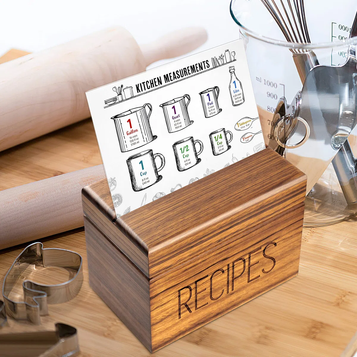 Apace Living Apace - Caja de recetas con tarjetas y separadores - Caja de madera de estilo vintage de 4 x 6 pulgadas, exclusiva de la colección Premier, se adapta a 240 tarjetas (cebrano)