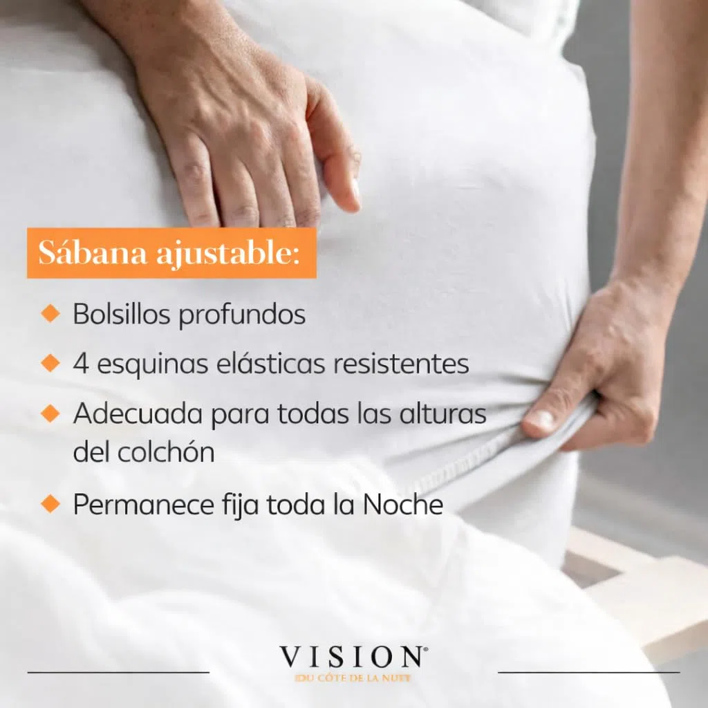 VISION Sábana Ajustable - 100% algodón - Cama Doble (150 x 200 cm) - Esquinas elásticas - Se Adapta a colchones de hasta 30 cm - Certificación Oeko-Tex - Lavable a máquina - Color: Blanco