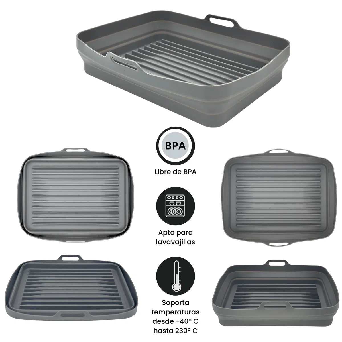 Molde rectangular silicona para freidora de aire Compatible con Cecofry Advance 9000 Window y CECOFRY DUAL 9000 (29,5 cmX22,5 cm). Accesorios freidora de aire Molde rectangular plegable 1 Unidad