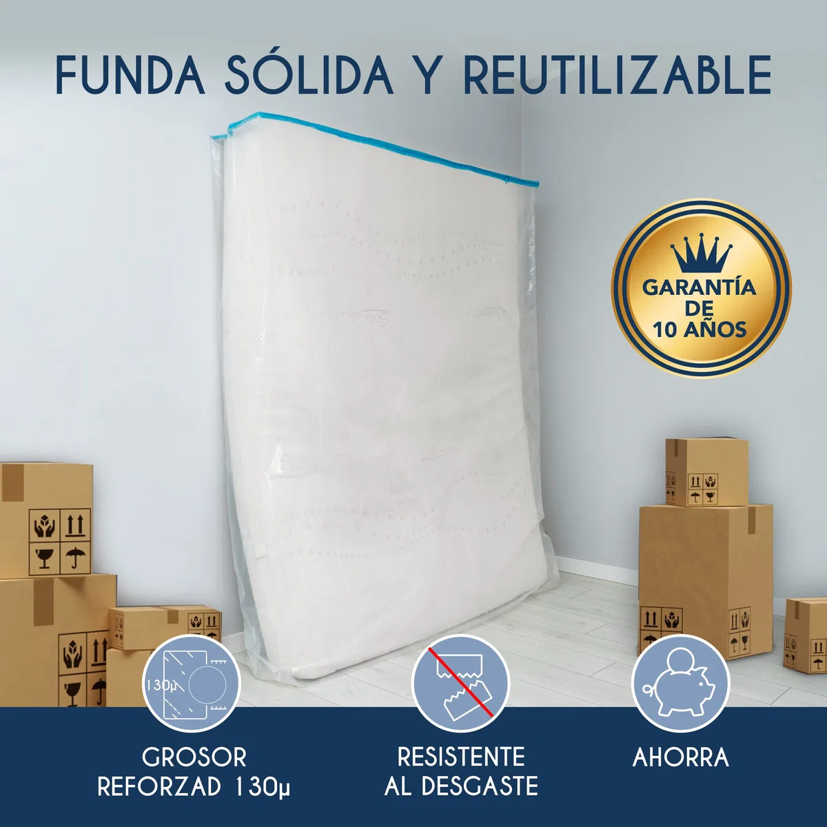 Dreamzie Funda Colchon 135x190 cm (Espesor 30 cm) - Funda colchon mudanza con Cremallera - Pack Mudanza, Protector de Colchón, Almacenamiento, Mudanzas - Impermeable y Resistente