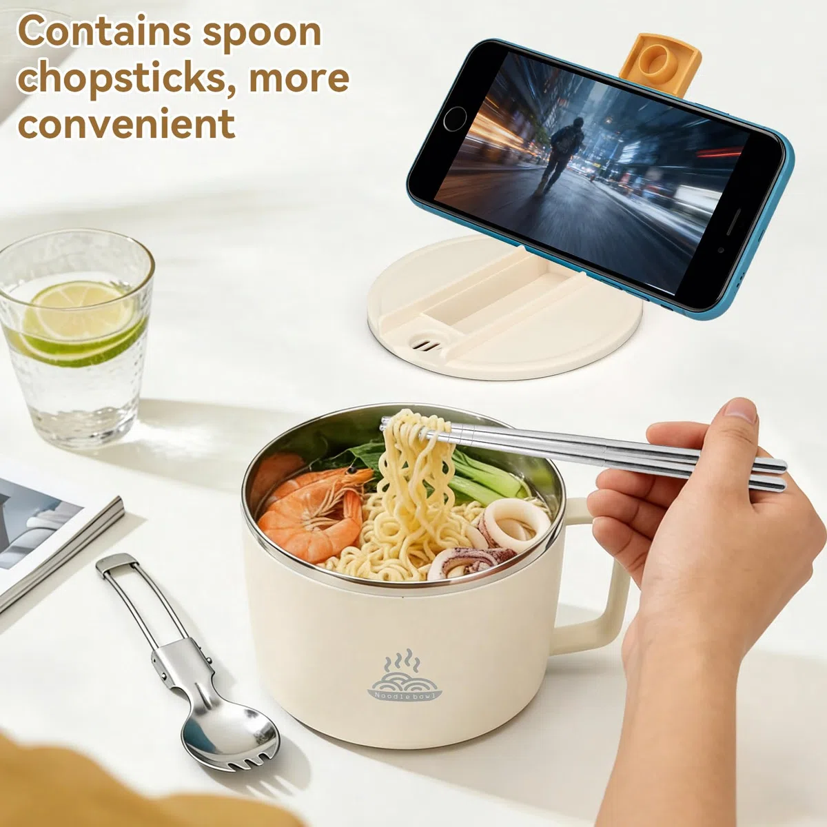 Juego De Cuencos De Ramen Para Microondas, Cocina De Ramen Con Asas, Cuencos De Fideos Con Tapa Y Palillos, Juego De Cuencos De Cocina De Fideos De 1200 Ml, Cuenco De Sopa Grande, Apto(blanco)
