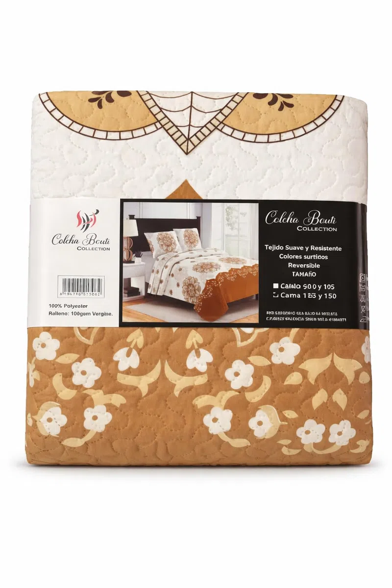 Genérico Colcha Bouti Cama 90, 105, 135 y 150 – Colcha de Verano Acolchada Ligera – Diseños Modernos – Tejido Suave y Resistente – SIN Almohada (Marron, 135 y 150, Mandala Tierra Floral)