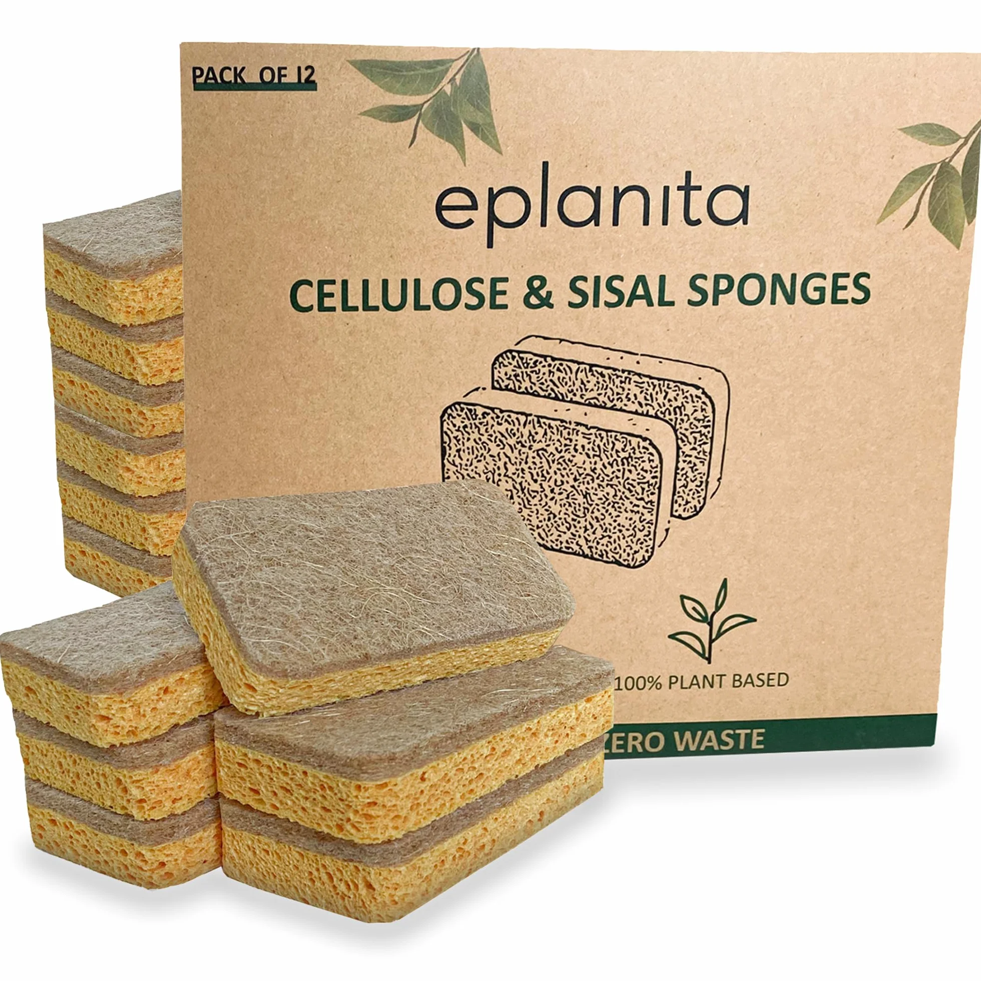Esponjas naturales biodegradables ecológicas antiarañazos para cocina y baño (paquete de 12)