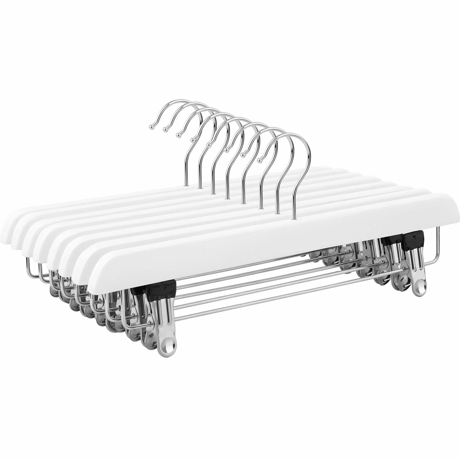SONGMICS CRW008WT-8 - Juego de 8 Perchas Pinzas para Pantalones y Faldas, con Gancho Giratorio y Pinzas Ajustables, Longitud de 35,5 cm, Color Blanco