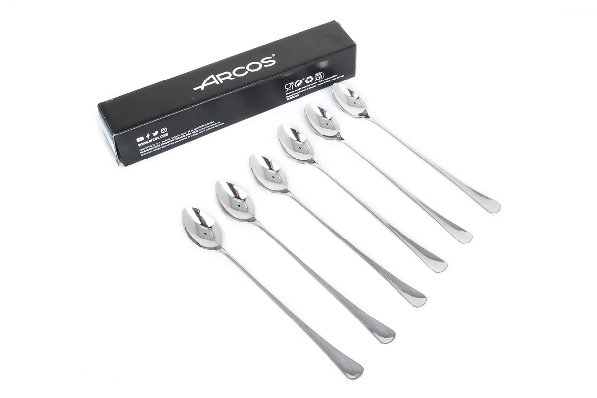 Arcos Serie Madrid - Juego 6 Cucharas de Refresco en Caja de Regalo | Cuchara de Té - Monoblock de una pieza en Acero Inoxidable - Tamaño 220 mm - Color Plata