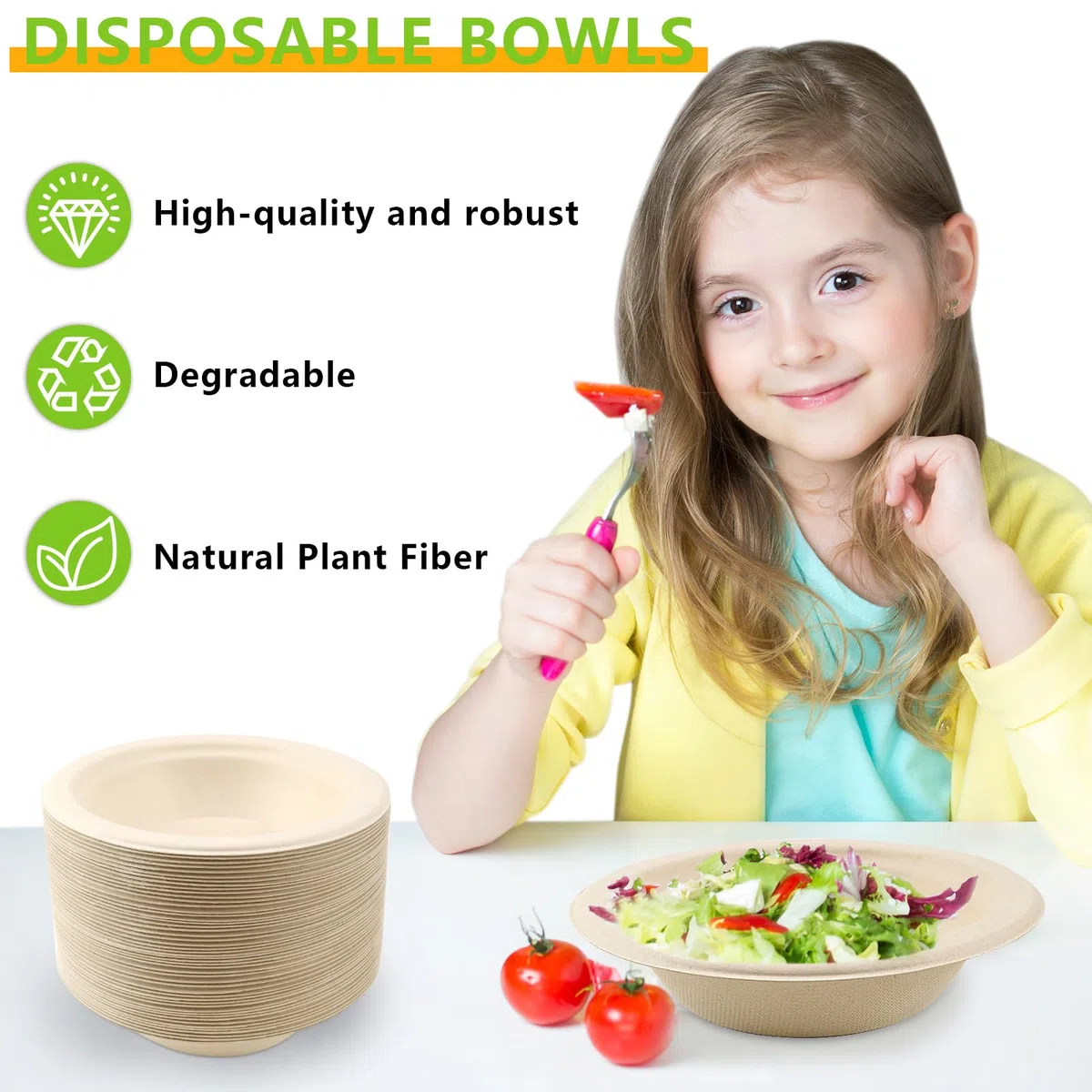 50 platos hondos desechables, 350 ml, vajilla desechable de caña de azúcar, bagazo de caña de azúcar, cuencos de sopa biodegradables desechables para fiestas, familias, picnics