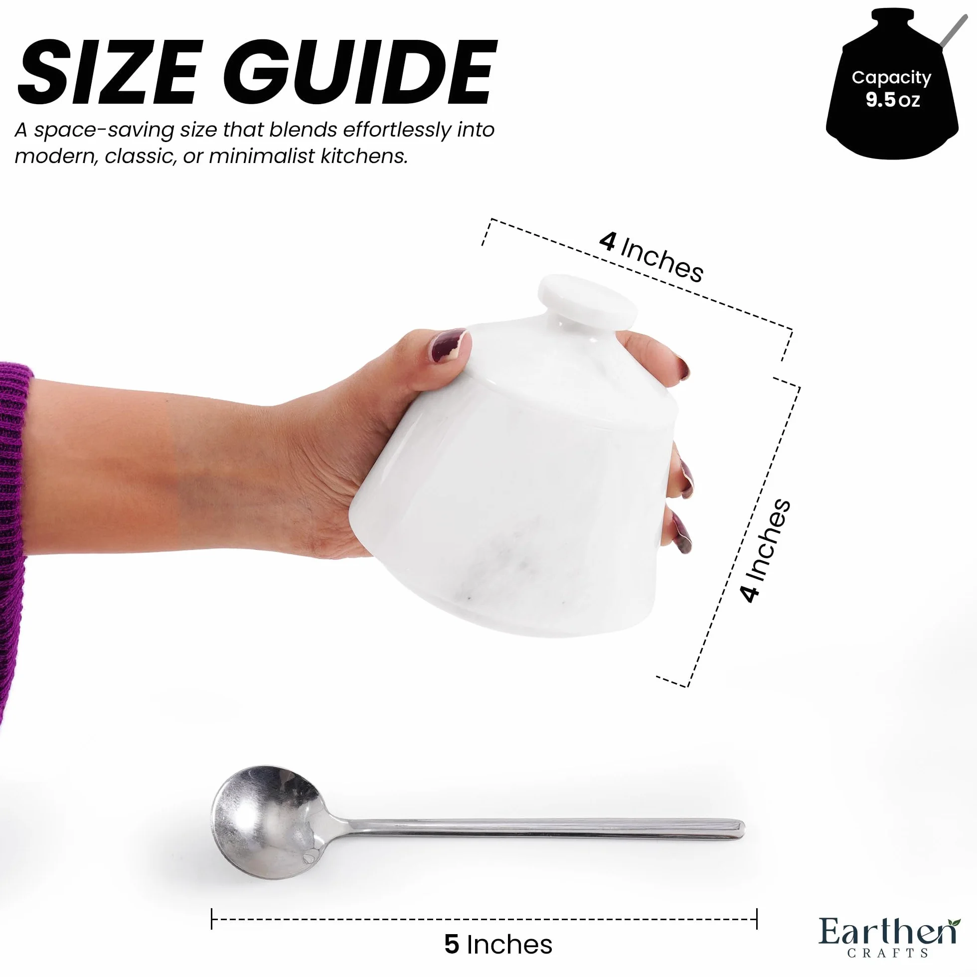 Vaso de mármol con tapa y cuchara, dispensador de sal hecho a mano de 4 pulgadas, cuenco de sal y especias para accesorios de almacenamiento de cocina, moderno salero