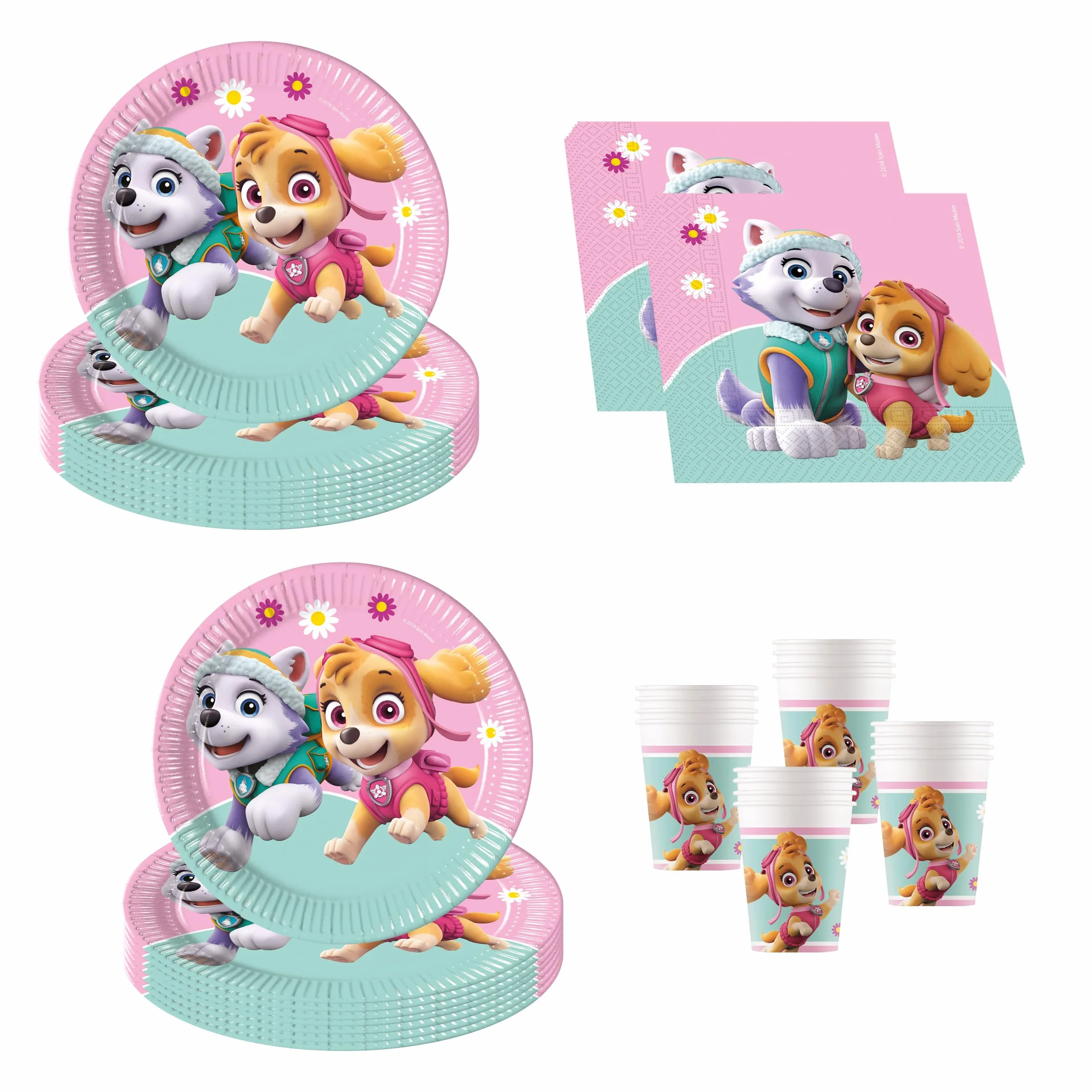 Procos DY10273867 - Paw Patrol Skye & Everest Party Set Pequeño, Platos, Vasos y servilletas, decoración de Mesa, decoración de cumpleaños