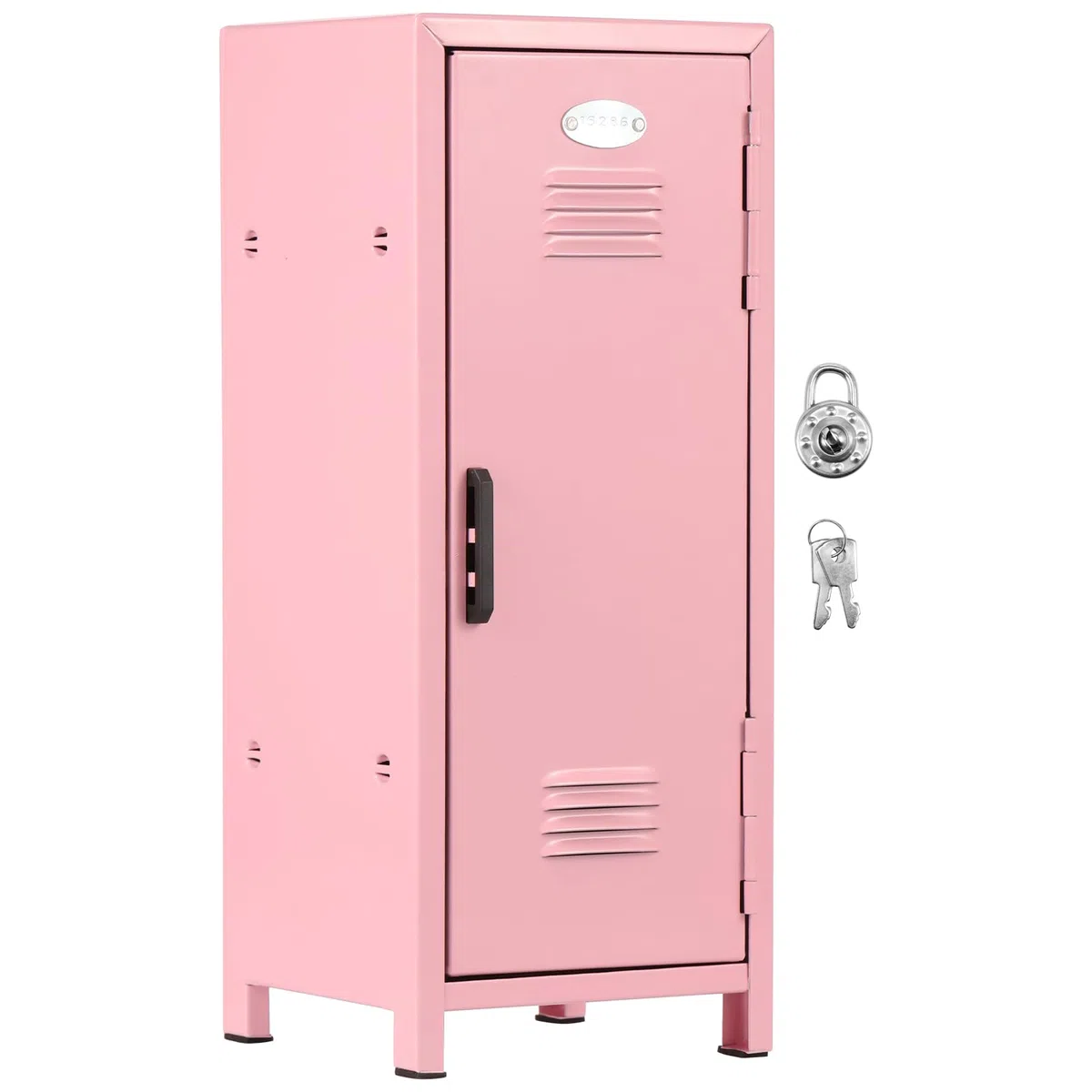 Mini armario con cerradura y llave, de metal roto, pequeño armario portátil, práctico armario de almacenamiento, con compartimentos para escritorio, niñas, niños (rosa)