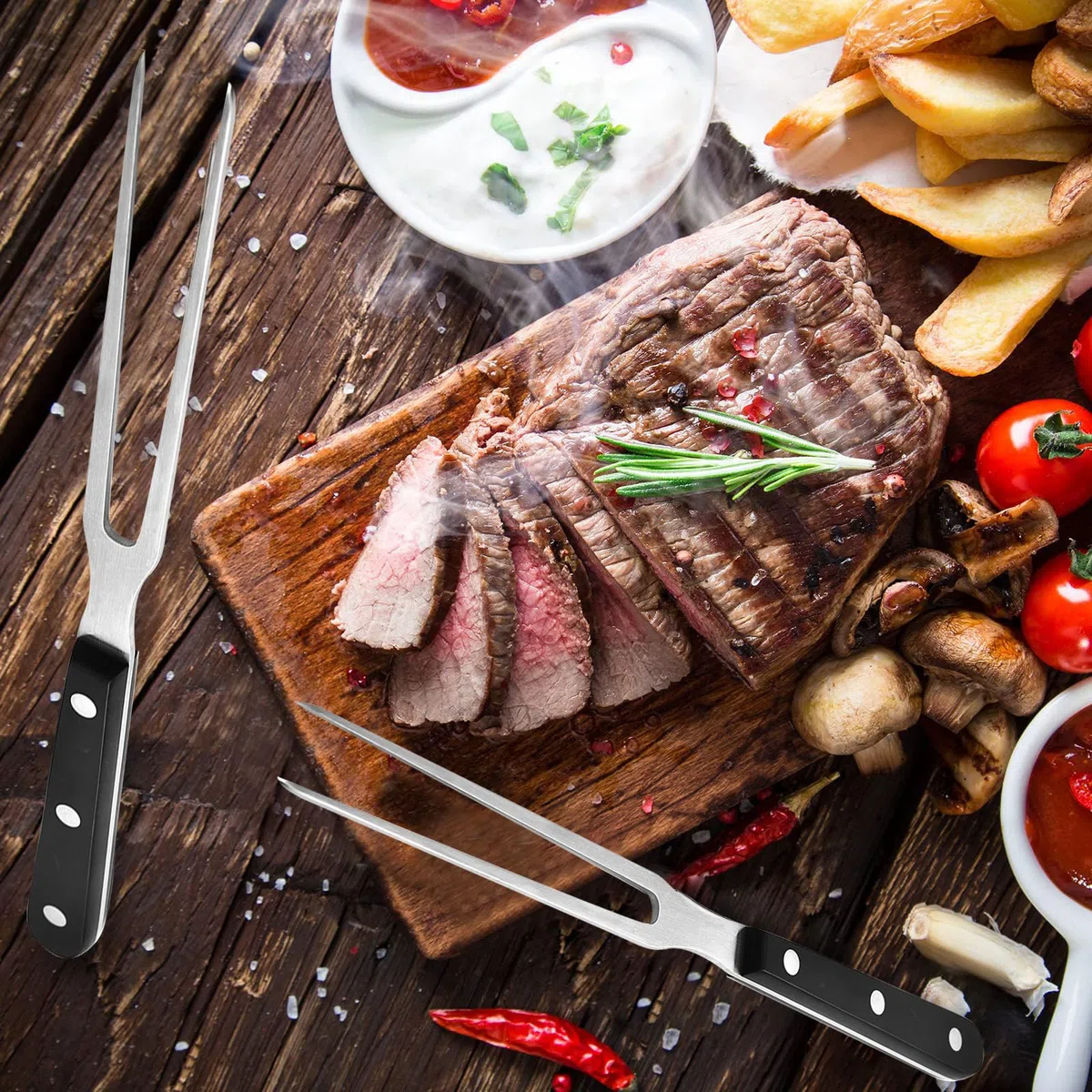 2 Pieza Tenedor de Carne con Mango, 29cm Tenedores de Acero Inoxidable, Tenedor de Carne con Mango de Plástico para Lavavajillas, Reutilizable, para Asar Pavo y Cenas (Negro)