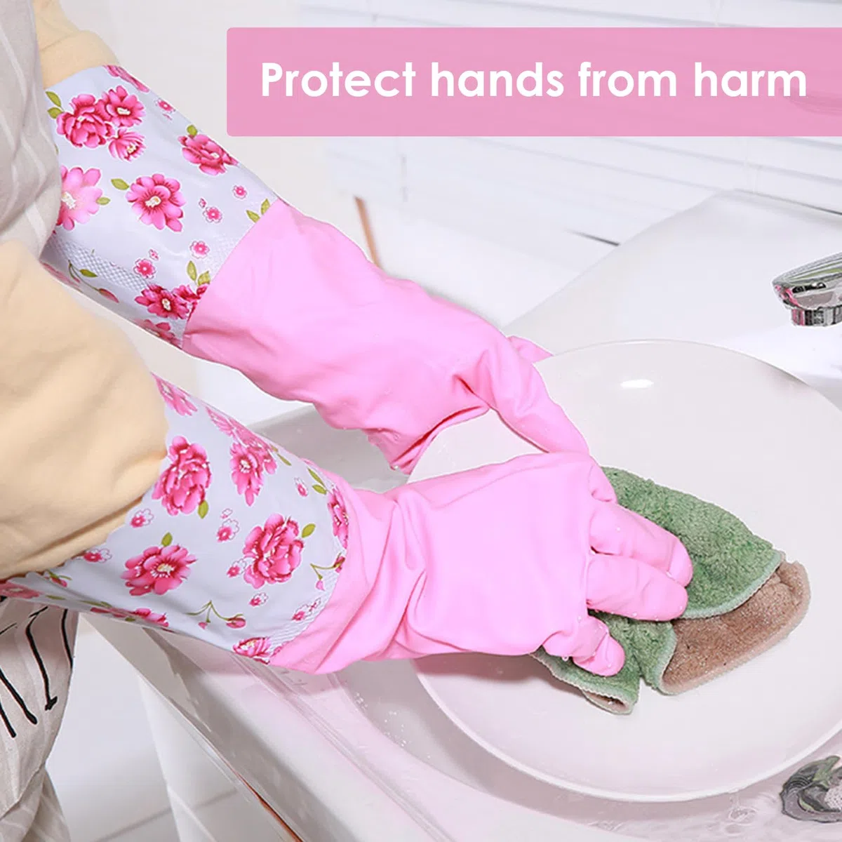 2 Pares De Guantes Para Lavar Platos, 1 Delantal, Guantes De Limpieza Para El Hogar, Guantes De Boca Ancha De Manga Larga, Juego De Protección Para Lavavajillas Y Limpieza