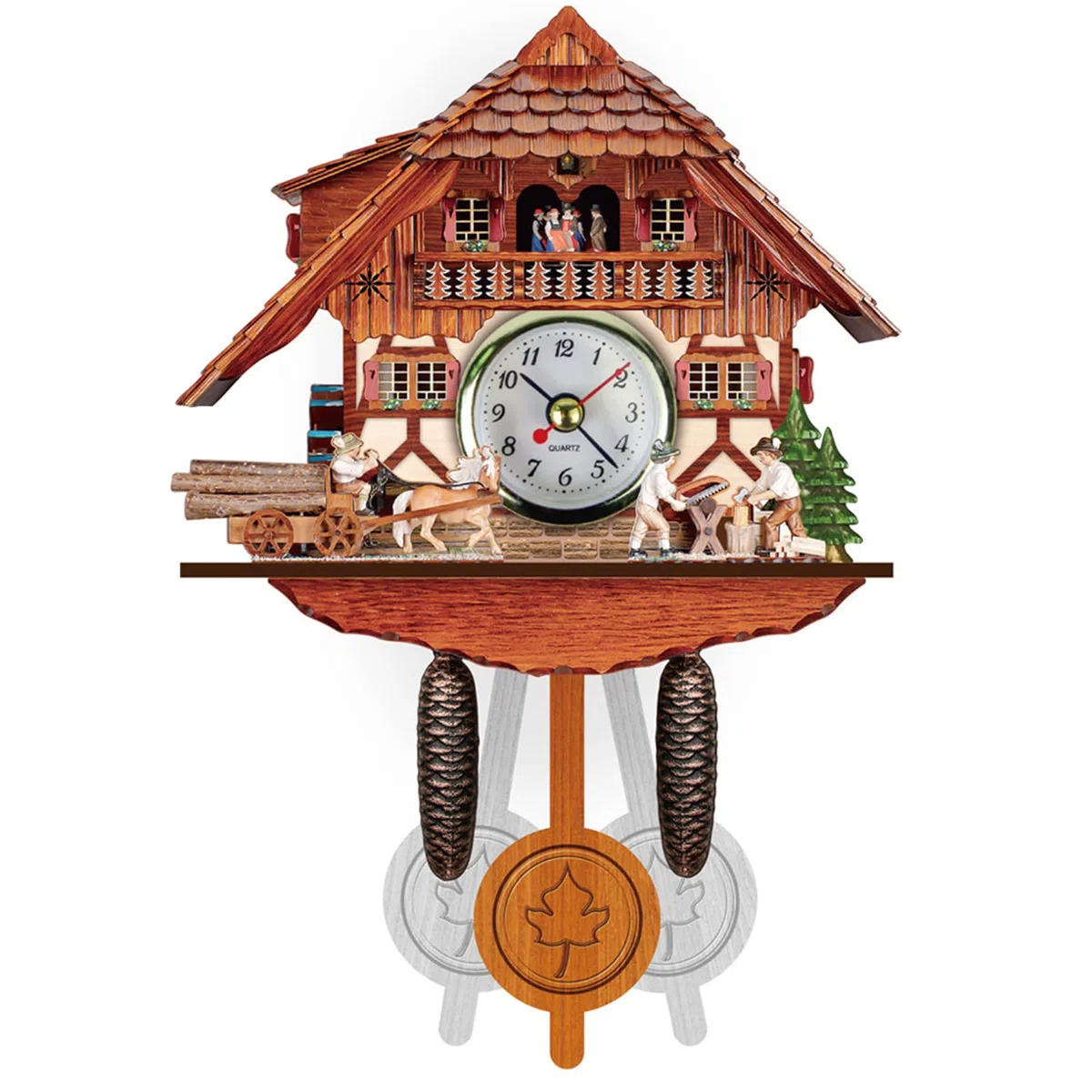 FAMKIT Reloj de cuco de madera con péndulo despertador de pared decoración para sala de estar, dormitorio, cafetería, restaurante, hotel (2412653-AM97-120533-XVS)