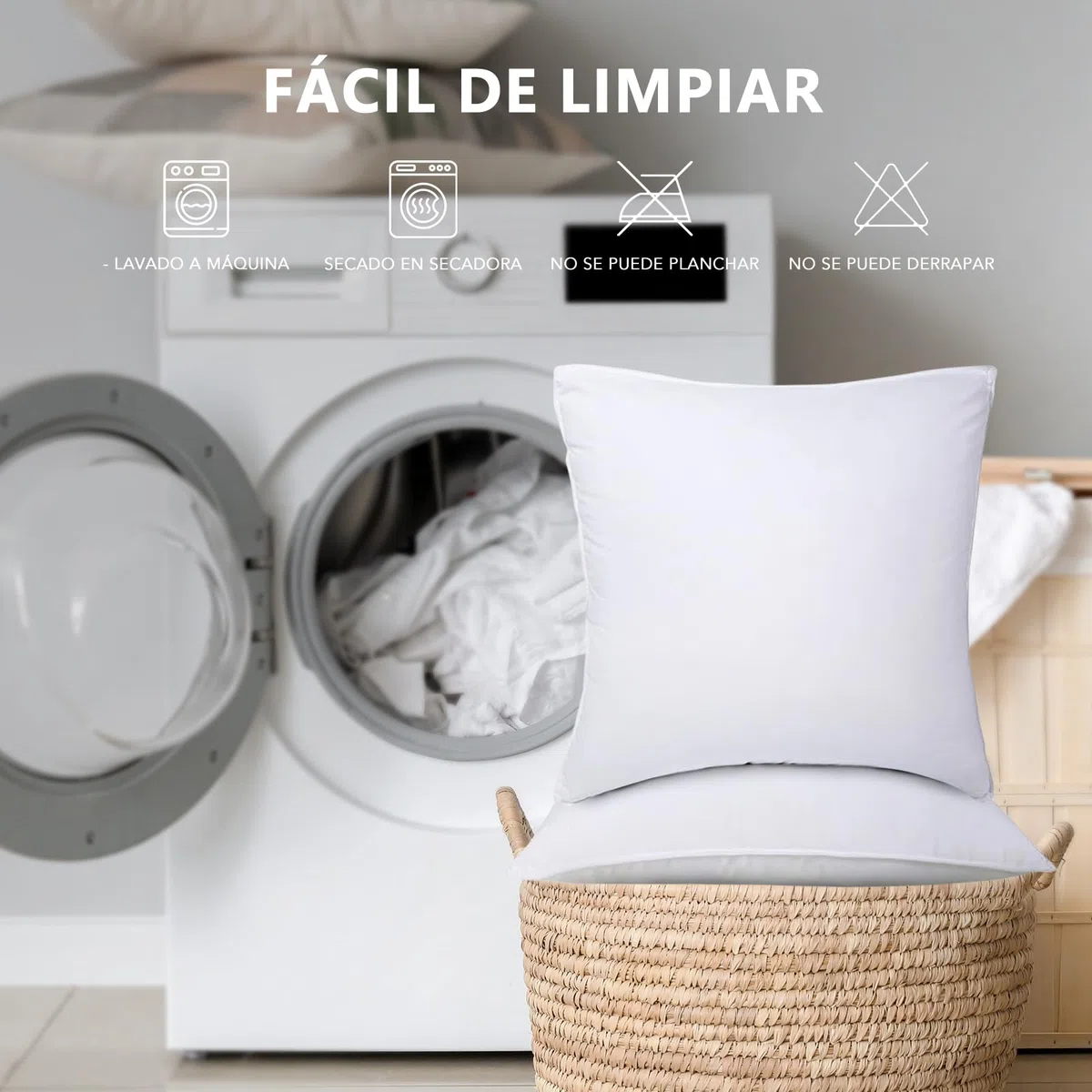 EASY SPEED Relleno Cojin 45x45 (2 Unidades),Inserto para Cojines Decorativos de Fibra Hueca Silicona Virgen 100%, Forro Exterior Microfibra Suave (NO TNT), para Casa, Dormitorio, Adulto
