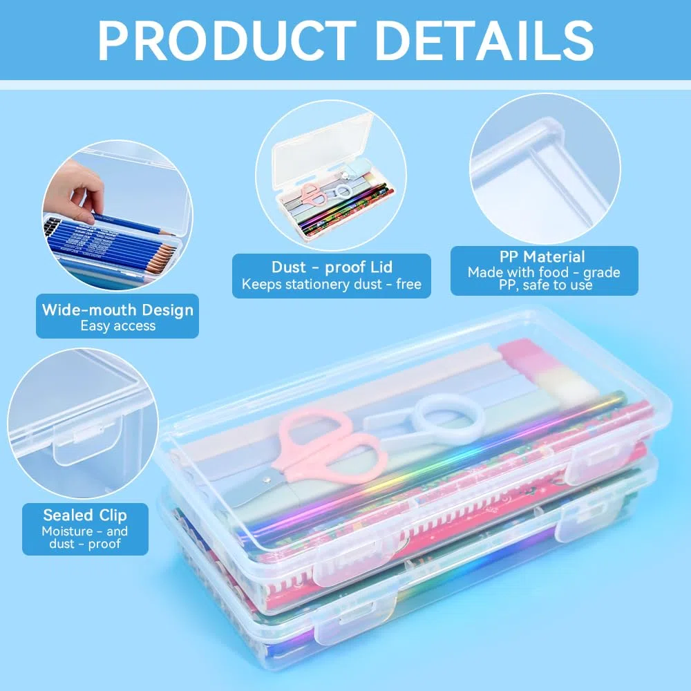 4 PCS Caja Organizadora Lapices, Estuche Rígido Plastico, Cajas de Plastico Apilables para Lápices, Estuche de Lapices de Plástico para Rotuladores Papelería Suministros Escolares, Oficina