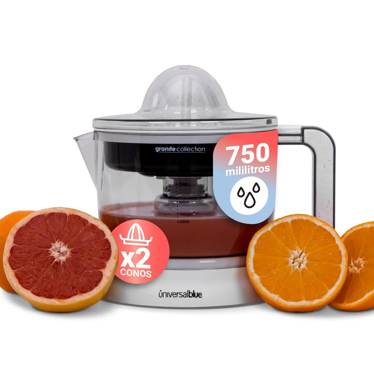 UNIVERSALBLUE Exprimidor Blanco de Naranjas Eléctrico de Vaso | 2 Filtros para Zumo sin Pulpa | Recogecable | 40W de Potencia