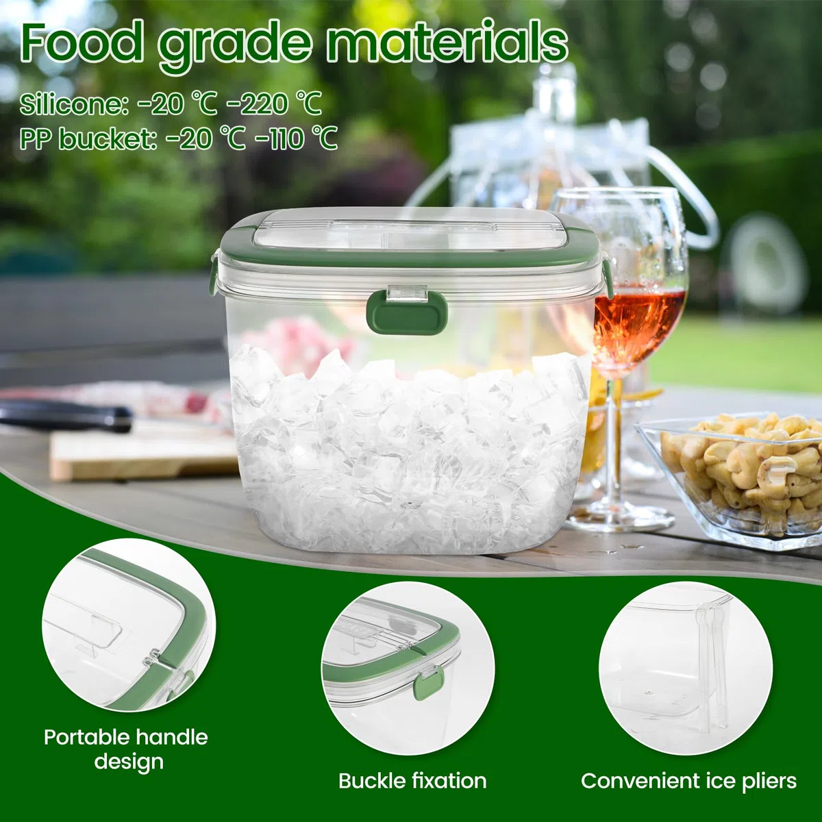 Cubo de hielo con tapa y pinza, contenedor de hielo sellado con asa, cubo de almacenamiento portátil de 5 litros, cubo de vino multifuncional para cóctel, congelador, bar, fiesta, barbacoa, camping