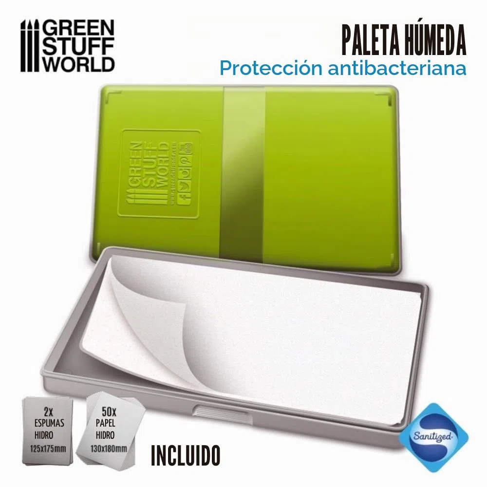 Green Stuff World Paleta Humeda - Wet Palette Antibacteriana para Pintar Figuras Miniaturas con Pintura acrílica