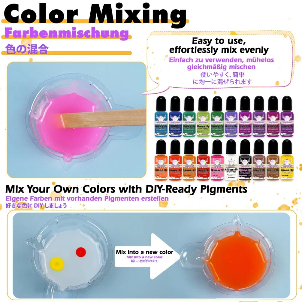 Taba Squishy - Juego de moldes de silicona para teñir pigmentos, 20 colores