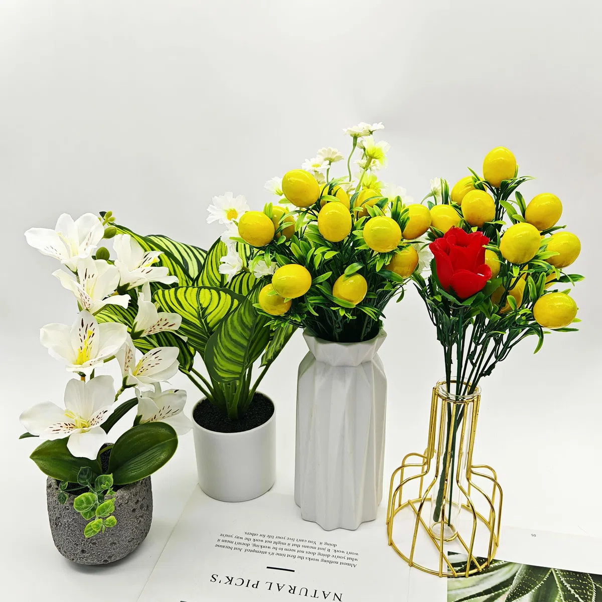 2 pcs Limones Artificiales Limones Falsos Rama de Limón Artificial Ramas de Limón Artificial Decoración de Limón Falso para Decoración para el Hogar Cocina Dormitorio Boda (A)