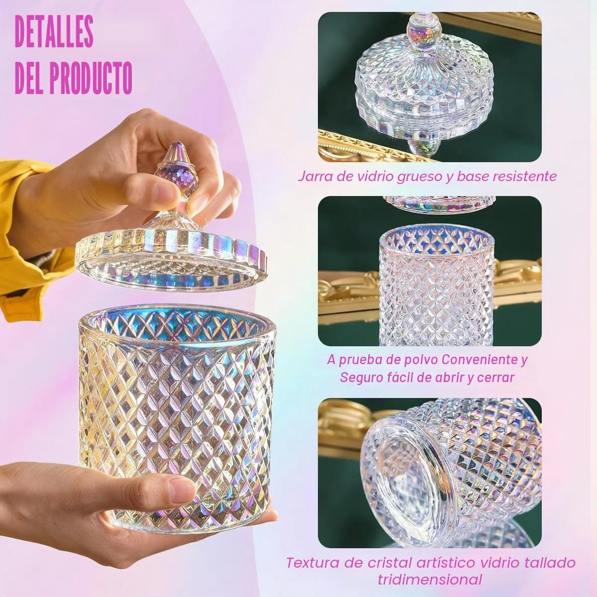 Erioctry - Tarro de cristal hermoso de 300 ml/10 oz con tapa, caja de caramelos de color para boda, azucarera, barril para galletas, caja decorativa para joyas