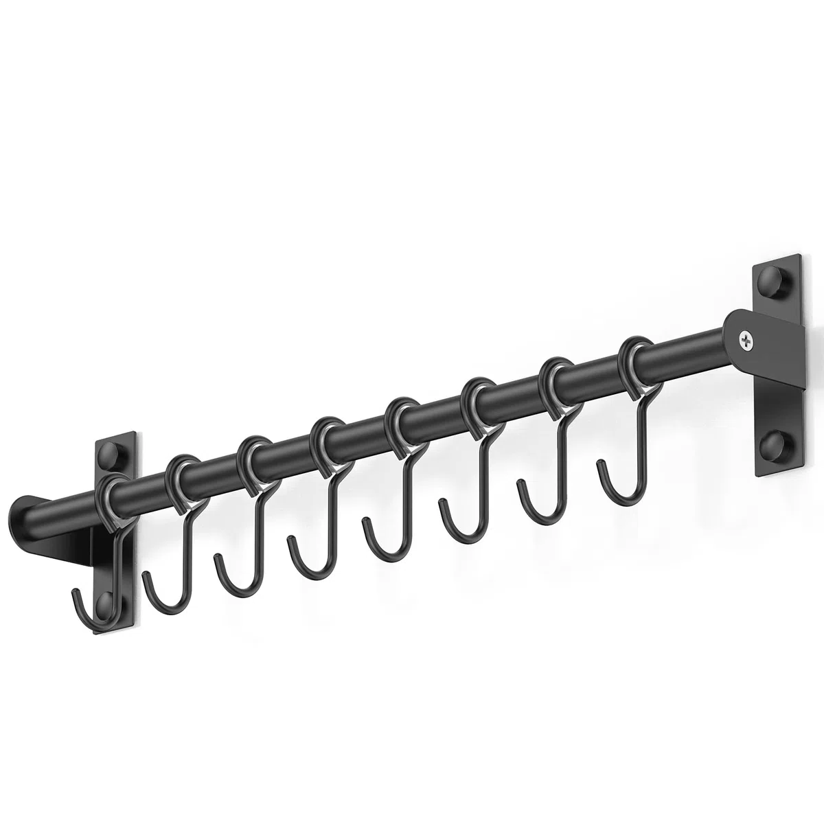 Estante para utensilios de acero inoxidable, estante para colgar en la pared con 8 ganchos deslizantes, para cocina y baño (negro)