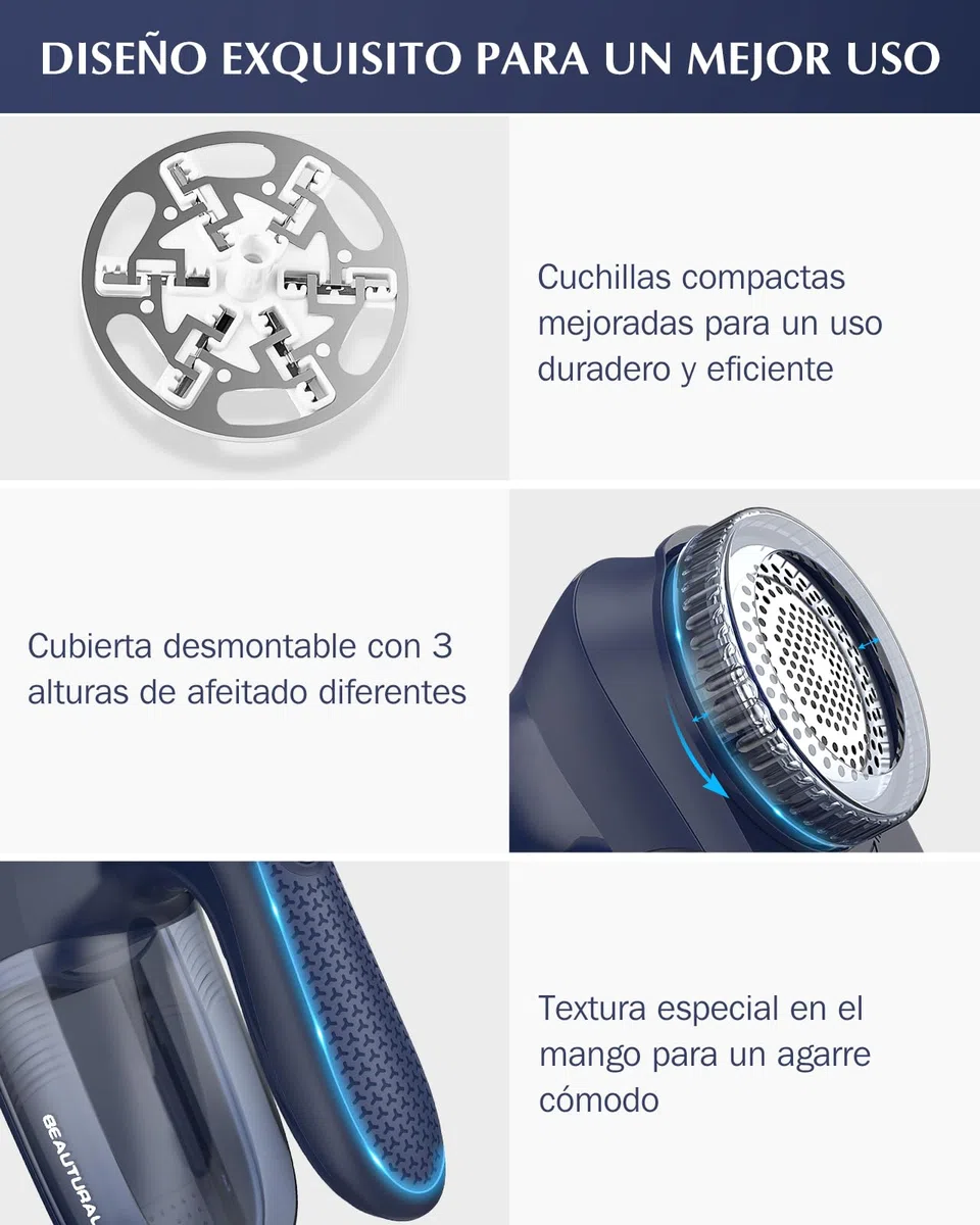 Beautural Quitapelusas Electrico de Ropa, Removedor de Pelusas Potente y eficiente, con AC Plug Cable o con Pilas, Especial y coveniente Version para su Familia