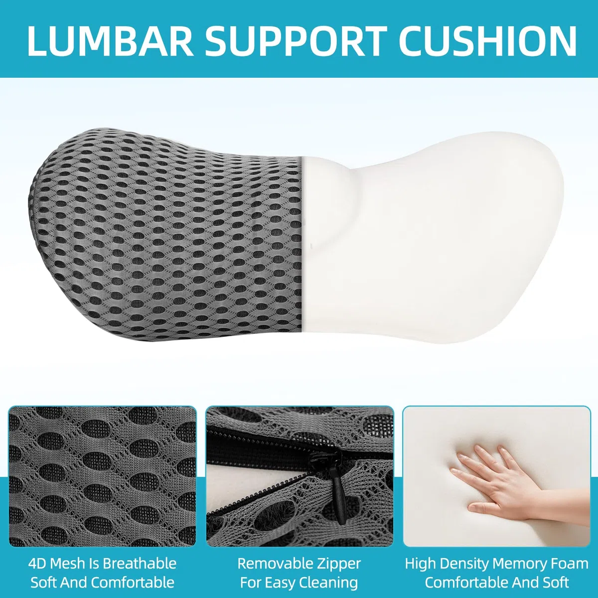 Cojín Lumbar ergonómico - Cojín Lumbar Silla Oficina,Cojín Lumbars Dormir con Funda Transpirable y Correa Ajustable,Almohada Lumbars Ergonómico para Coche,Silla Oficina,Cama,Sofá